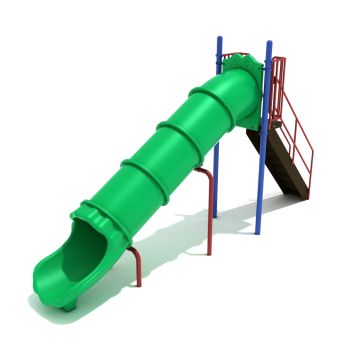 6-feet Straight Tube Free Standing Slide in Primary Green with Pacific Blue and Brick Red Posts