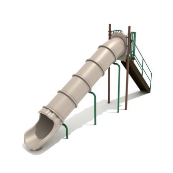 7-feet Straight Tube Free Standing Slide in Tan with Brown and Rainforest Green Posts
